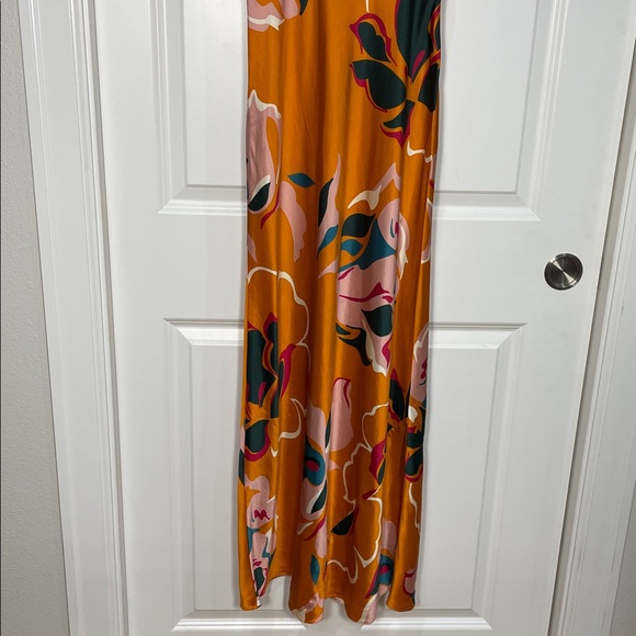 Reformation Daytona Silk Dress Medium Sleeveless Orange Floral Midi V Neck - Picture 7 of 16